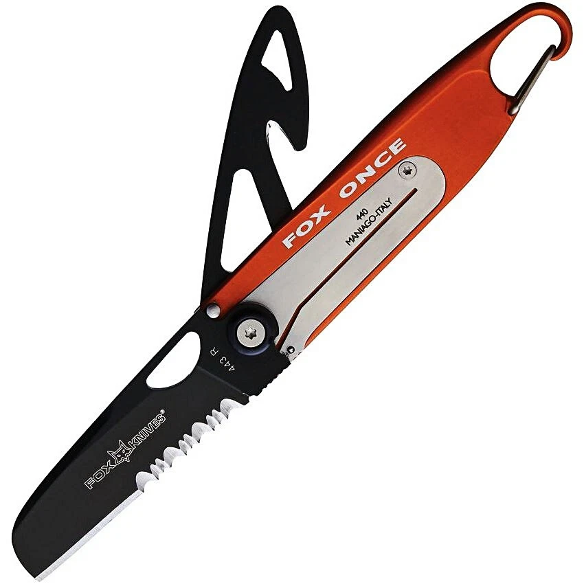 Fox Once Rescue Folding Knife Orange Aluminum Black 440C Blade Emergency EMT New - Image 1 of 1