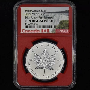 2018 SILVER CANADA $20 MAPLE LEAF ✪ NGC PF-70 ✪ REVERSE PROOF FR 233 ◢TRUSTED◣ - Picture 1 of 2