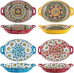 Home Ceramic Pasta Plates with Handle, Porcelain Floral Salad Plates Set of 4, - Picture 1 of 12