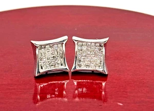 3/4 Carat Princess Cut Mens Diamond Earrings 14k White Gold Screw Backs - Picture 1 of 8
