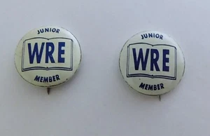 Two Vintage Junior WRE Member Pin Back Buttons - Picture 1 of 4