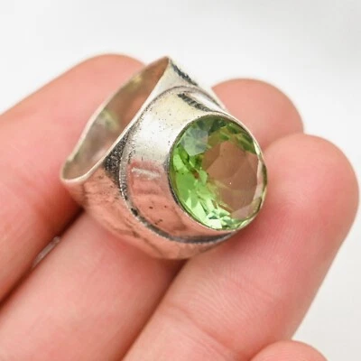 Green Peridot Men's Ring Solid 925 Sterling Silver Statement Ring, All Size M241 - Image 1 of 4