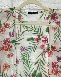 Small/Medium/Large/OS New White Palms Floral Chiffon Kimono Duster Cardigan - Picture 1 of 11