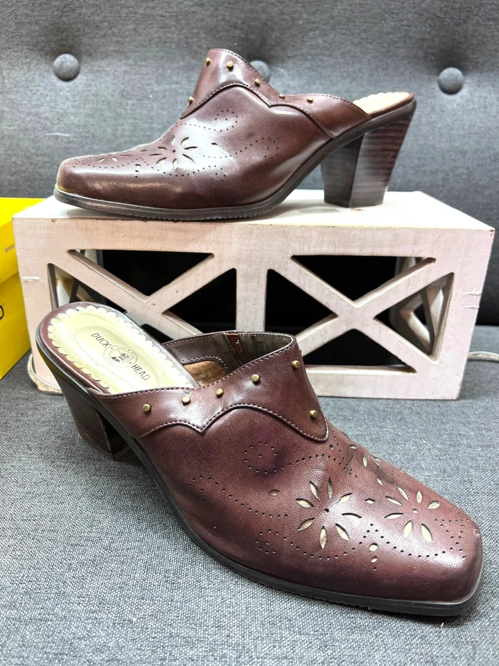 Duck Head Heeled Slide Brown Miley Faux Leather Western Cowgirl Sz 8.5 M - Image 1 of 4