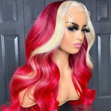 Long Wave Lace Front Wigs T part Red with Blonde Highlight Fashion Synthetic Wig