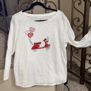 Talbots Damen T-Shirt weiß 3/4 Grafik Tee Vespa Roller/Herz Ballons Gr. L - Bild 1 von 5