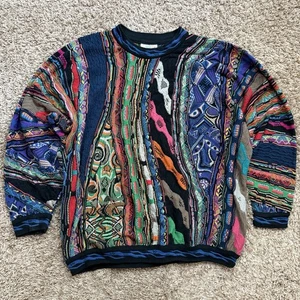 VTG Coogi Australia Cotton Sweater Size L 3D Biggie Smalls Cosby Multicolor WILD - Picture 1 of 15