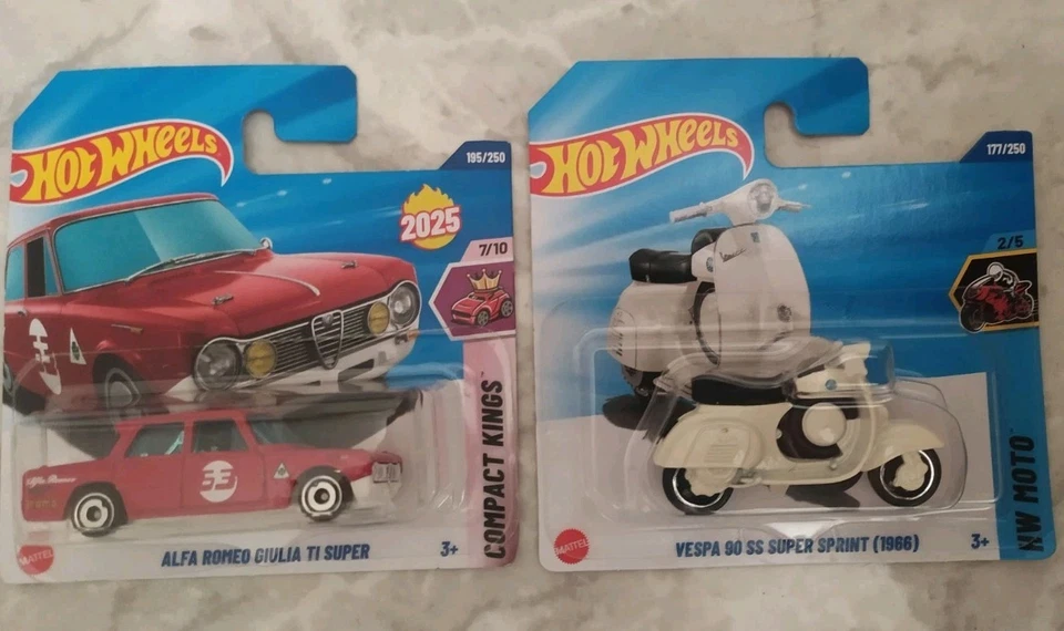 Lotto 2 Hot Wheels Alfa Romeo Giulia + Vespa 90 2025 1:64 - Immagine 1 di 1