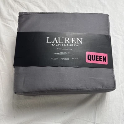 Ralph Lauren Queen Sheet Set Dunham Sateen 4pc Charcoal Gray 300TC Ex Deep Sheet - Image 1 of 4