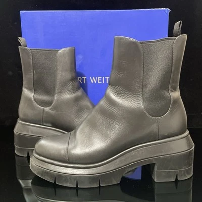 Stuart Weitzman Women Norah Chelsea Black Leather Platform Boots 7C US EUR 37.5 - Image 1 of 4