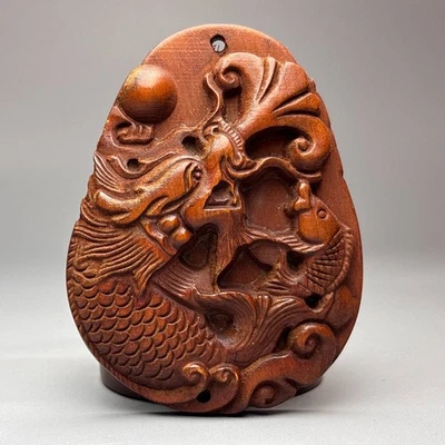 Exquisito colgante amuleto dragón tallado a mano de boj de 2,7"" China W765 Foto 1 de 4