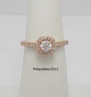 Anillo de boda de compromiso de aniversario con halo de diamantes naturales de 1/2 quilate de oro rosa de 14 quilates Foto 1 de 4