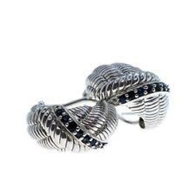 Judith Ripka Blue Sapphire Sterling Silver Hoop Omega Post Earrings 925 - Image 1 of 4