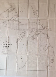 1849 B&W General Land Office GLO mapa boceto de encuestas públicas Michigan - Imagen 1 de 12
