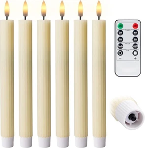 Open Box 6PK 10" Ribbed LED Candles with Remote Timer Assorted Colors Wedding - Picture 1 of 110
