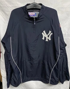 New York Yankees Jacket Mens 2XL Majestic Cool Base Pullover Windbreaker Navy - Picture 1 of 10