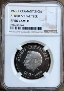 1975 PROOF 10M MARK NGC PF66 ULTRA CAMEO "Albert Schweitzer" 1040 Mintage RARE - Picture 1 of 2