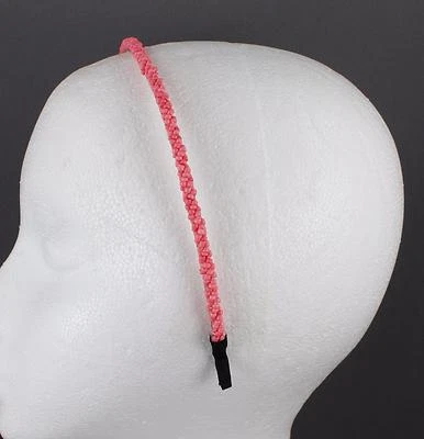 Coral Pink seed bead headband skinny narrow headband beaded hair band accessory - Image 1 of 4