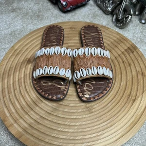 Sam Edelman Gale Women’s Cognac Multi SeaShell Slip On Slide Sandals Size 7.5 - Picture 1 of 8