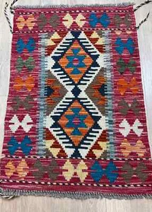 Alfombra Kilim Afgana Hecha a Mano Kilim Lana Multicolor Sala de Estar Azteca 58x86cm - Imagen 1 de 3