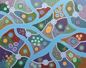 Original Acrylic Aboriginal-style Dot Painting 'Chaotic Creeks' - Picture 1 of 5