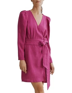 Country Road Women’s Wrap Dress Long Sleeve V Neck Short Hot Pink Linen Size 12 - Bild 1 von 14
