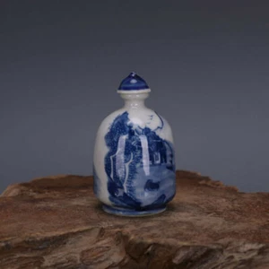 Collection Chinese Old Blue-and-white Porcelain Landscape Figure Snuff Bottle - Picture 1 of 6
