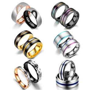 Men Women Fashion Wedding Black Silver Gold Titanium Ring Band Couples Lover - Picture 1 of 16