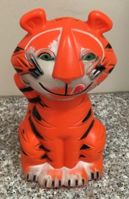 复古 Tony the Tiger 硬塑料硬币银行 Kelloggs 磨砂片广告 — 第 1/3 张图片