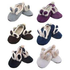 Adult Warm Soft Footies Rabbit Pom Pom Slippers Non-Slip Lined Socks Assort A - Picture 1 of 2
