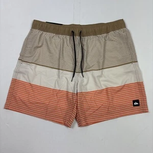 Quicksilver Men’s Stripe Print Swim Short Colorful Brown Orange Size Xlarge - Picture 1 of 4