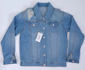 Haellun Women's Casual Lapel Vintage Ripped Jean Long Sleeve Denim Jacket Blue M - Picture 1 of 7