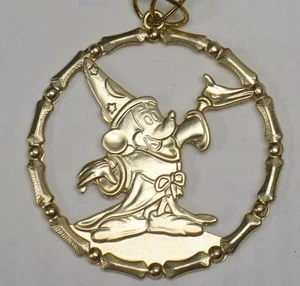 80s Disney Mickey Mouse Sorcerer's Apprentice/Fantasia Gold Christmas Ornament - Picture 1 of 4