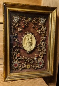 18. Jh. Reliquiar/Kloster - Arbeitsrelikt Wachs Madonna und Kind - Bild 1 von 6