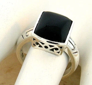 BLACK ONYX VINTAGE STYLE 925 SOLID STERLING SILVER FILIGREE RING 895Z - Picture 1 of 3