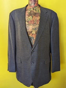 Chaps Ralph Lauren Blazer Coat Mens 48L Suit Jacket Grey Houndstooth Wool - Picture 1 of 9
