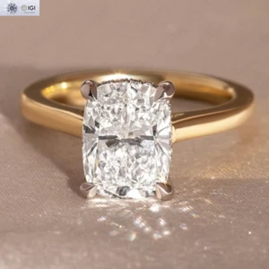 3.00Ct IGI F VS1 Cushion Lab Grown Diamond Engagement Ring In 14K Two-Tone Gold - Picture 1 of 18