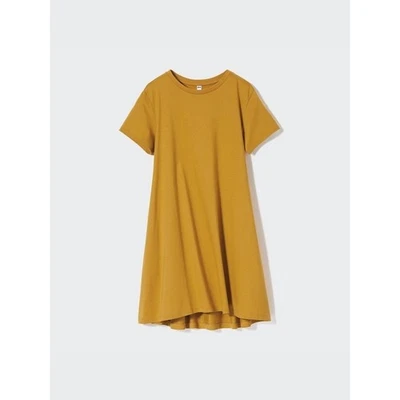 Uniqlo AIRism Cotton T Shirt Dress Midi Mustard Yellow Size S - Image 1 of 4