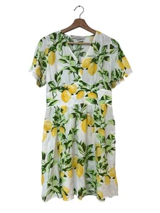 Loft White Yellow Lemon Flutter V-Neck Mini Pocket Sun Dress Size 8 Petite - Picture 1 of 6