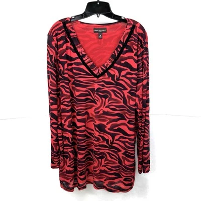 Nuevo con etiquetas Top túnica de malla Dana Buchman talla grande 3X estampado animal cuentas rojo negro Foto 1 de 4