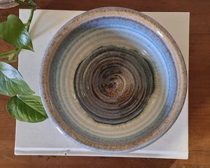 Bill Campbell Pottery 7.75" Spiral Swirl Drip Blue Brown Purple Bowl Signed - Picture 1 of 8