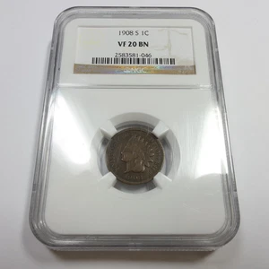 1908 S NGC VF20 BN Brown - Indian Head Cent Penny 1c US Coin #55313B - Picture 1 of 4