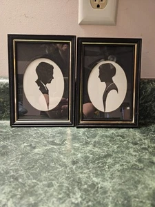 Antique Pair 1933 Mom Dad Silhouette Cameo Cut Out Black White 5 X 7 Wall Art - Picture 1 of 8