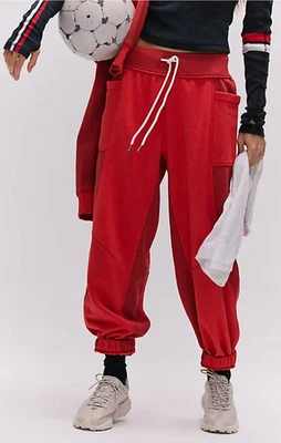 NEW FREE PEOPLE FP MOVEMENT VICTORY RED MAKING IT JOGGERS SWEATPANTS PANTS SZ S - Image 1 of 4