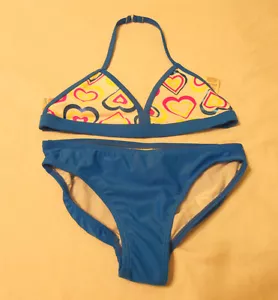 2-Piece Op Girls Swim Suit Bikini Set Swimwear Kids L 10-12 Laser Blue UPF 50+ - Picture 1 of 3