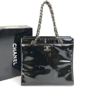 CHANEL Bag Handbag Nylon CC logo Black Enamel 5004580 Authentic
