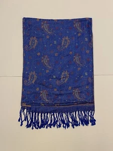 SAM WELL PASHMINA Scarf Wrap Shawl 100% CASHMERE Blue Multicolor Paisley Tassel - Picture 1 of 7