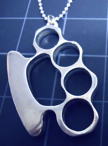 Brass Knuckles Necklace Stainless Ball Chain New Good Charlotte Huge Pendant - Picture 1 of 14