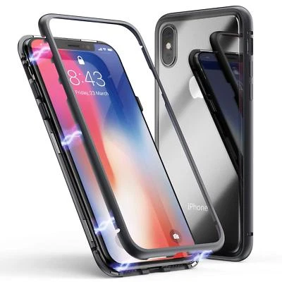 COVER Per Iphone X/XS MAX 7/8 6/6S Alluminio MAGNETICA con RETRO VETRO TEMPERATO - Immagine 1 di 4