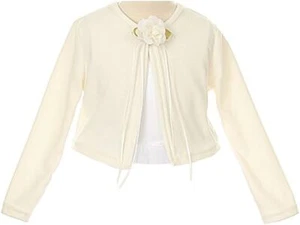 Plain Cardigan Sweater Big Girls Long Sleeves Ivory - Picture 1 of 3